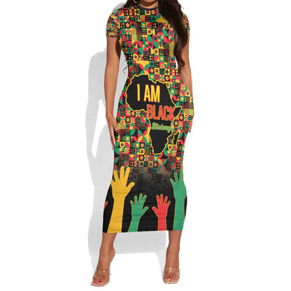 Black History Month Short Sleeve Bodycon Dress I'm Black And I'm Proud LT15