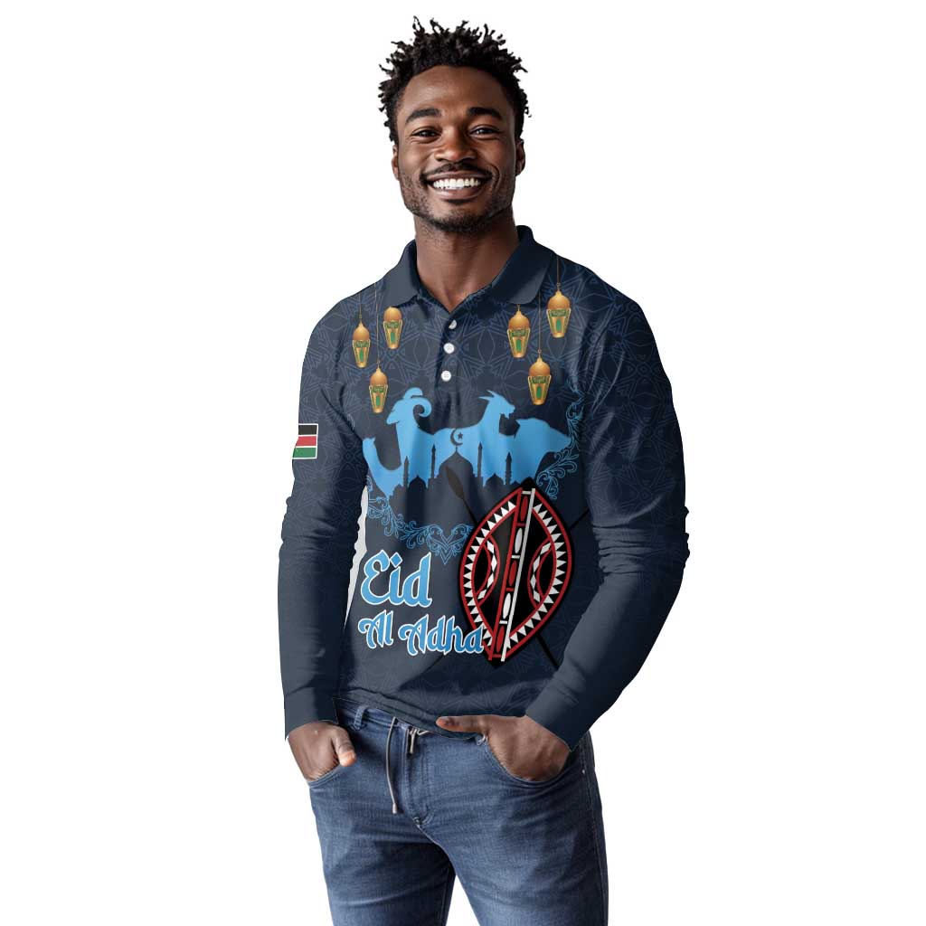 Happy Eid Al-Adha Long Sleeve Polo Shirt Kenya Mubarak