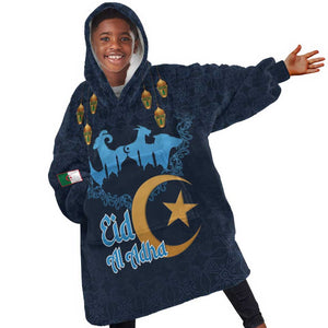Happy Eid Al-Adha Kid Wearable Blanket Hoodie Algeria Mubarak