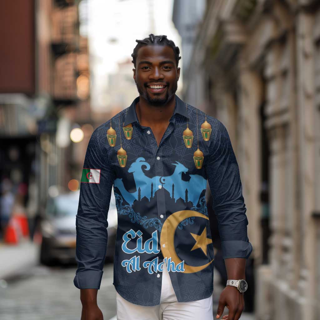Happy Eid Al-Adha Long Sleeve Button Shirt Algeria Mubarak
