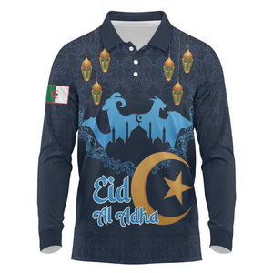 Happy Eid Al-Adha Long Sleeve Polo Shirt Algeria Mubarak