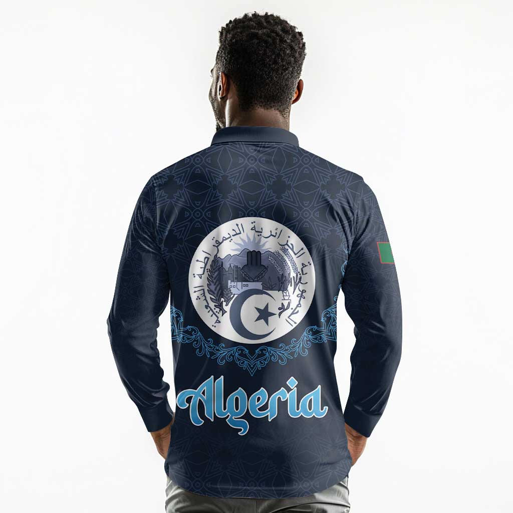 Happy Eid Al-Adha Long Sleeve Polo Shirt Algeria Mubarak