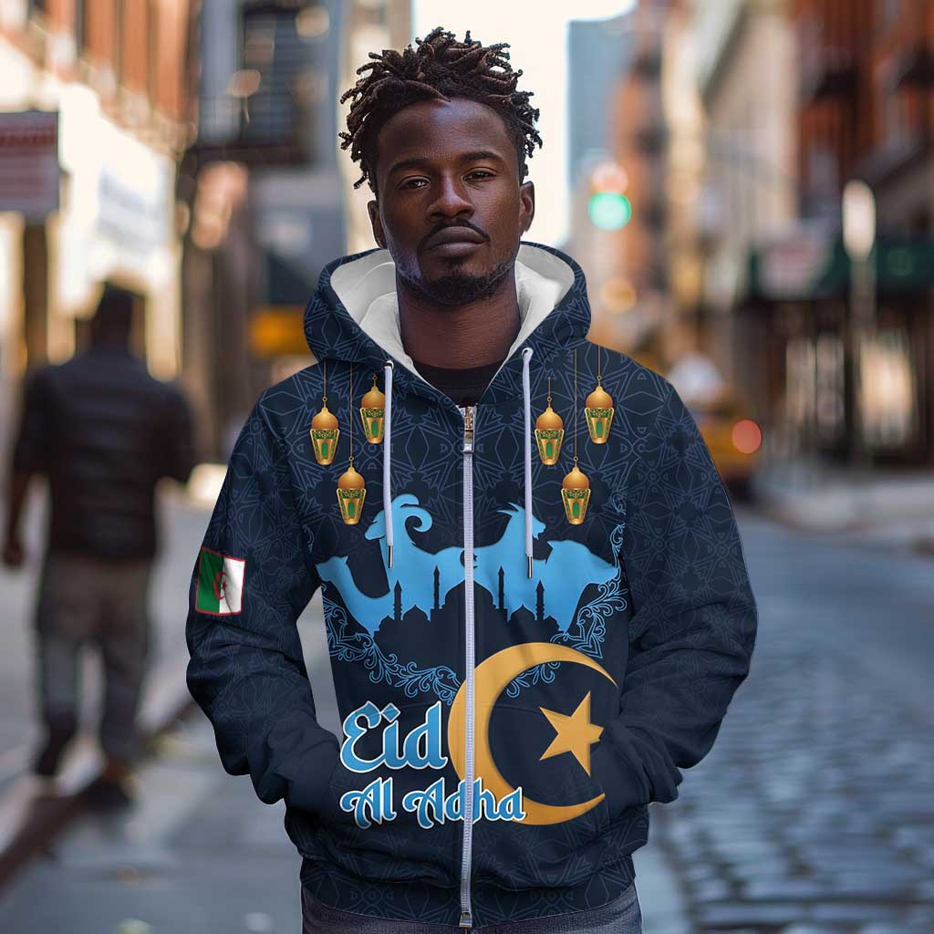 Happy Eid Al-Adha Zip Hoodie Algeria Mubarak