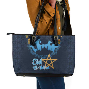 Happy Eid Al-Adha Leather Tote Bag Morocco Mubarak