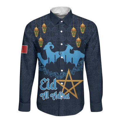 Happy Eid Al-Adha Long Sleeve Button Shirt Morocco Mubarak