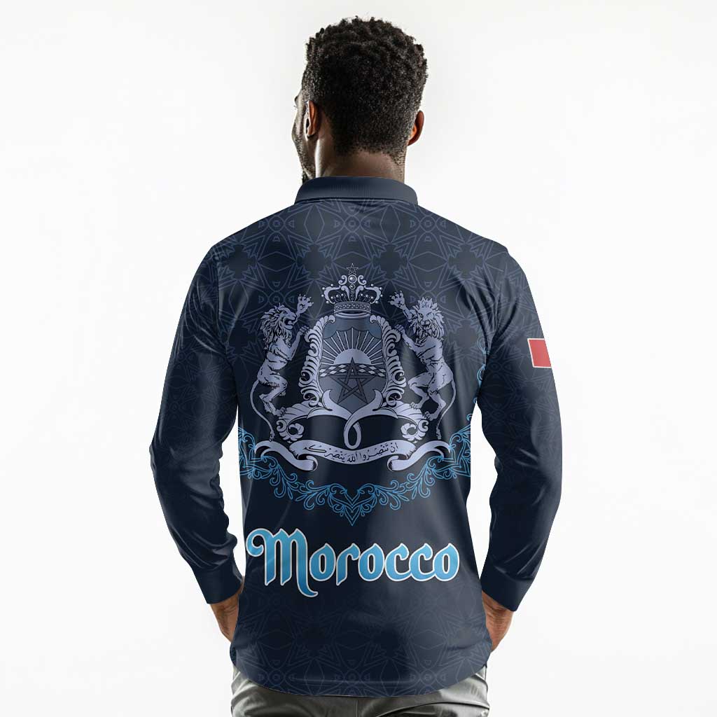 Happy Eid Al-Adha Long Sleeve Polo Shirt Morocco Mubarak