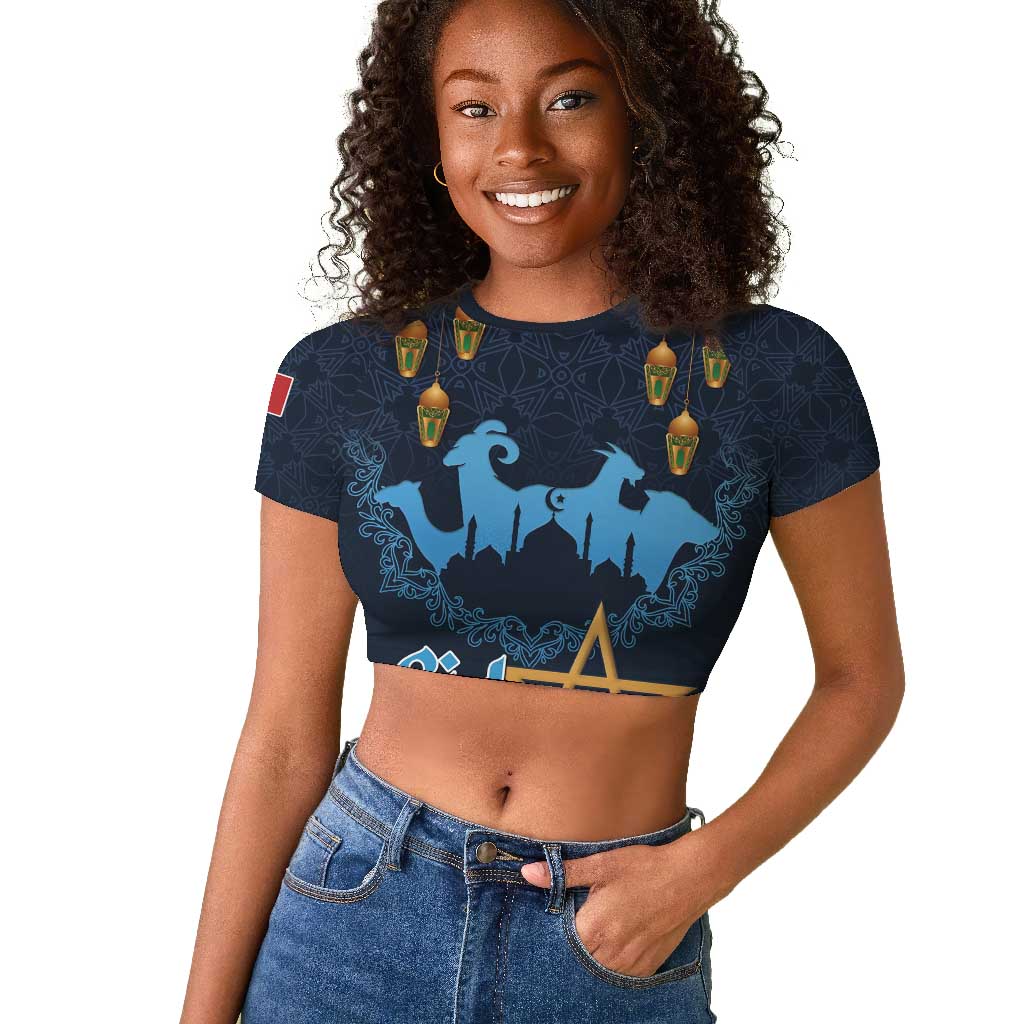 Happy Eid Al-Adha Raglan Cropped T shirt Morocco Mubarak