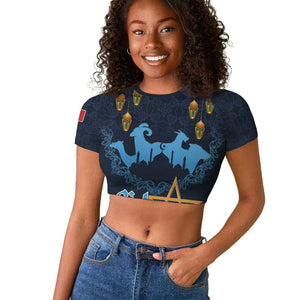 Happy Eid Al-Adha Raglan Cropped T shirt Morocco Mubarak
