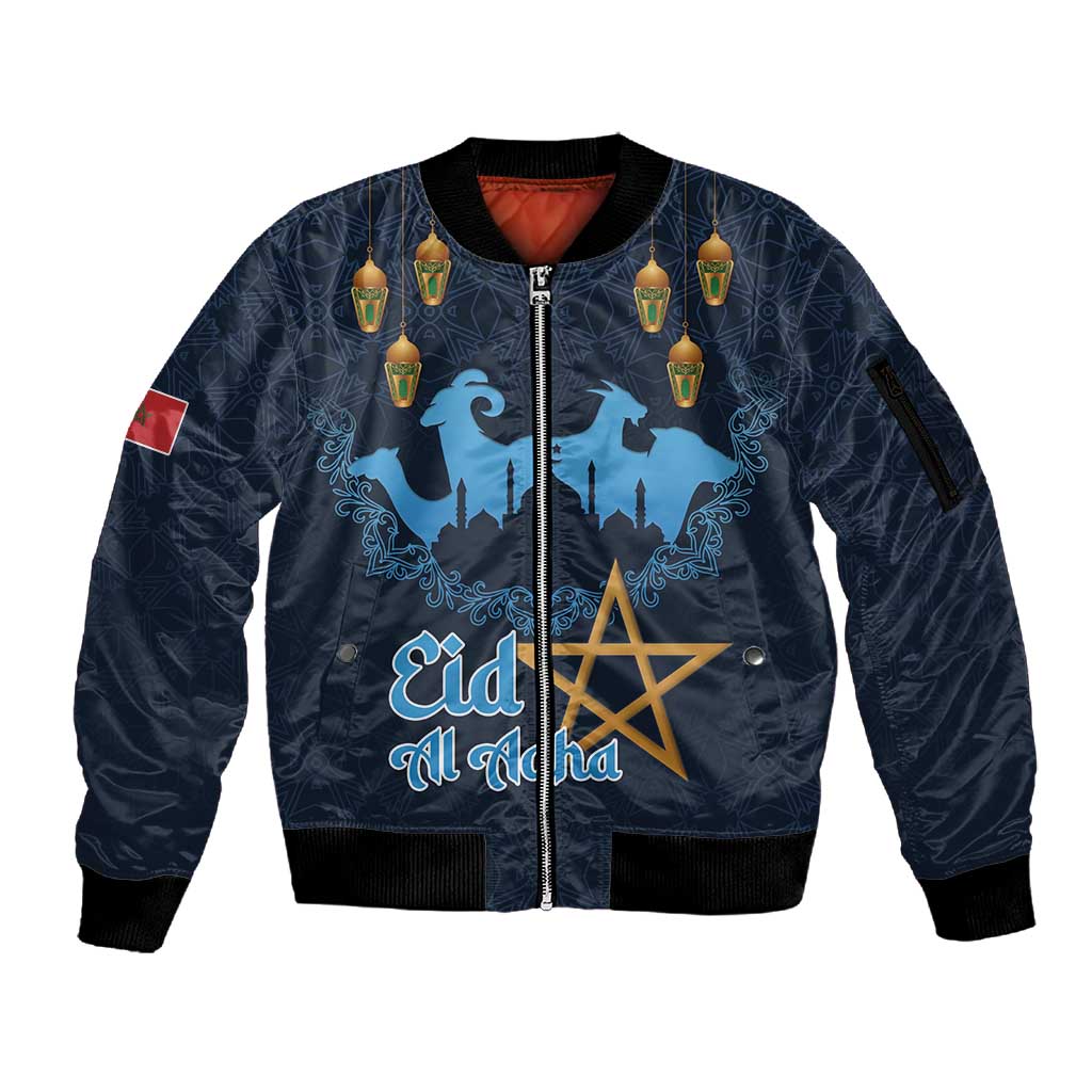 Happy Eid Al-Adha Sleeve Zip Bomber Jacket Morocco Mubarak