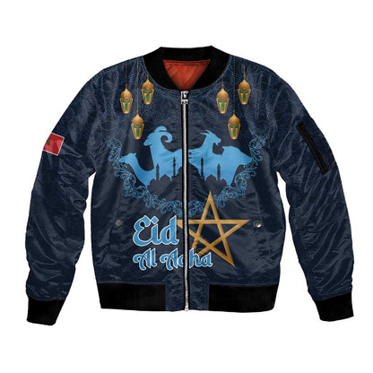 Happy Eid Al-Adha Sleeve Zip Bomber Jacket Morocco Mubarak