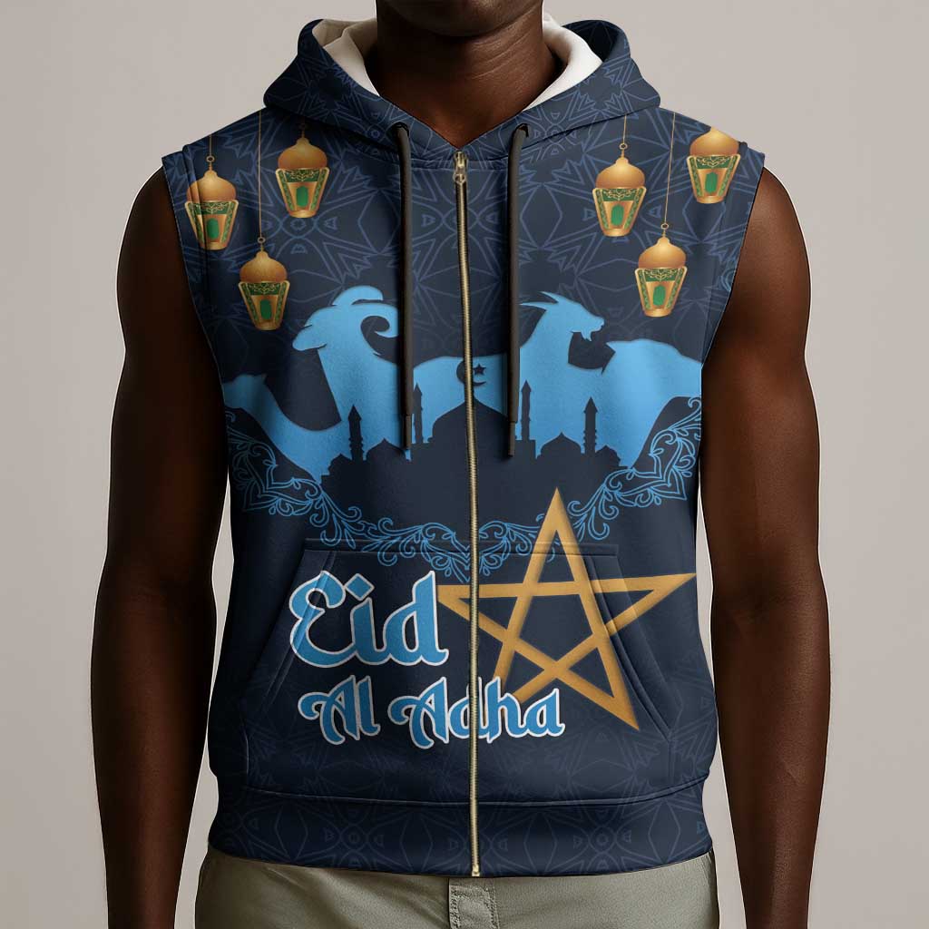 Happy Eid Al-Adha Sleeveless Zip Hoodie Morocco Mubarak - African Pride