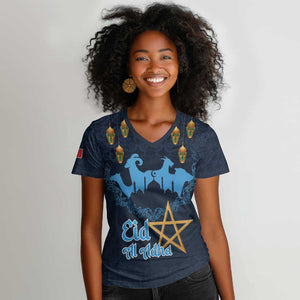 Happy Eid Al-Adha Women V-Neck T-Shirt Morocco Mubarak