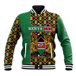 Kenya Baseball Jacket - Kente Pattern, Coat Of Arms Design LT15