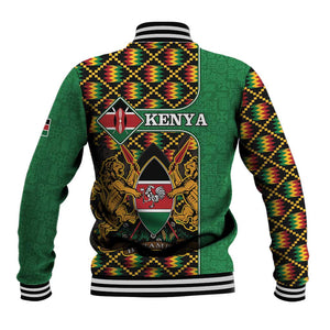 Kenya Baseball Jacket - Kente Pattern, Coat Of Arms Design LT15