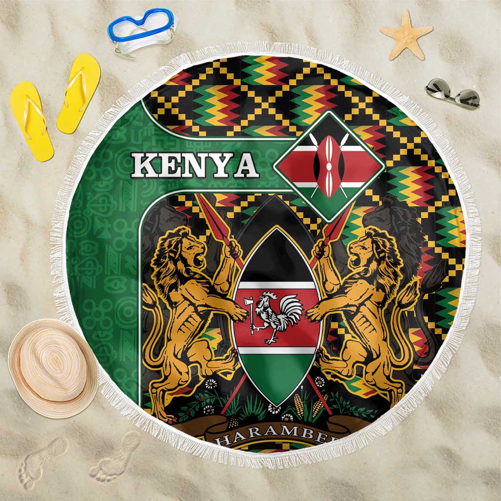 Kenya Beach Blanket - Kente Pattern, Coat Of Arms Design