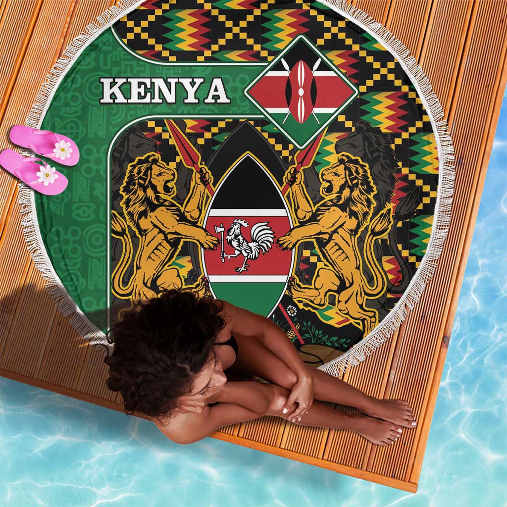 Kenya Beach Blanket - Kente Pattern, Coat Of Arms Design