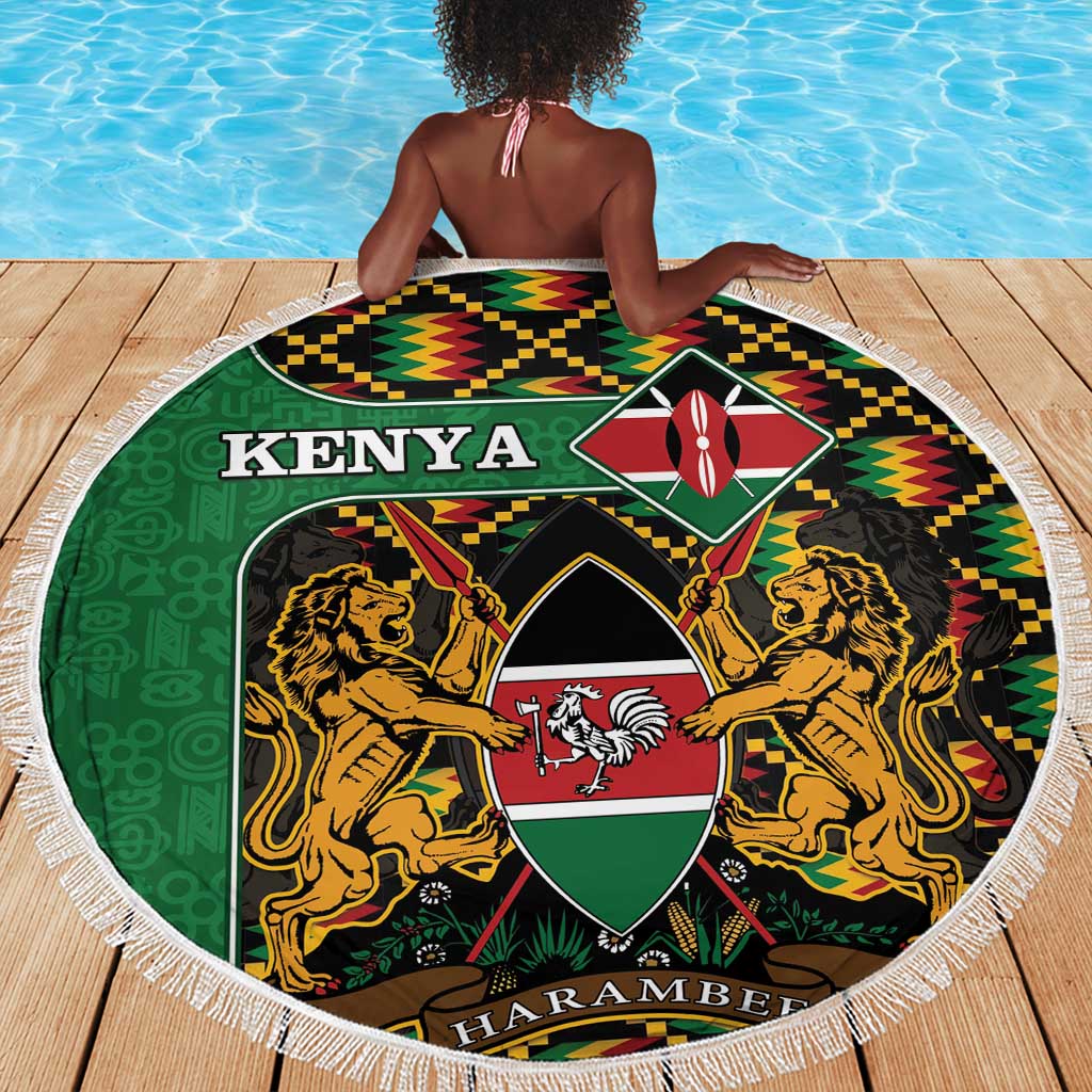 Kenya Beach Blanket - Kente Pattern, Coat Of Arms Design
