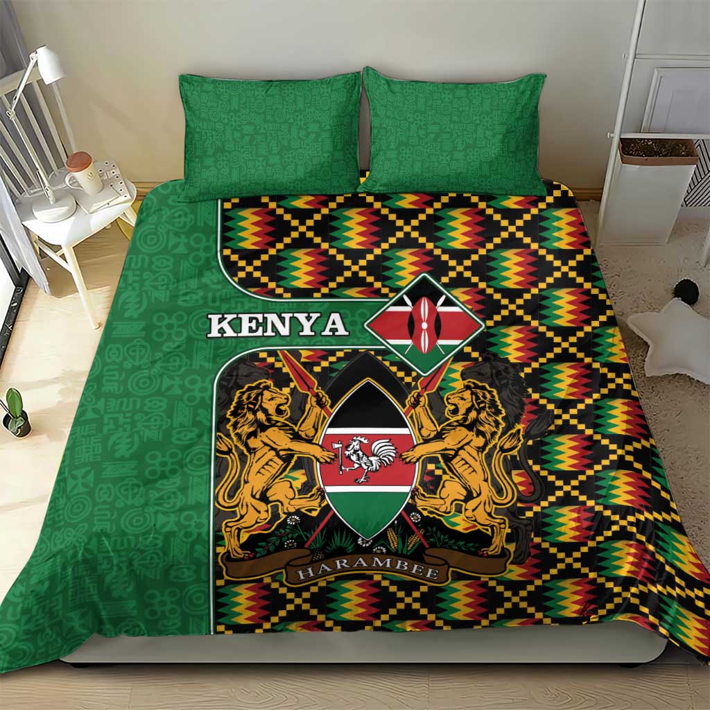 Kenya Bedding Set - Kente Pattern, Coat Of Arms Design