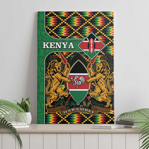 Kenya Canvas Wall Art - Kente Pattern, Coat Of Arms Design