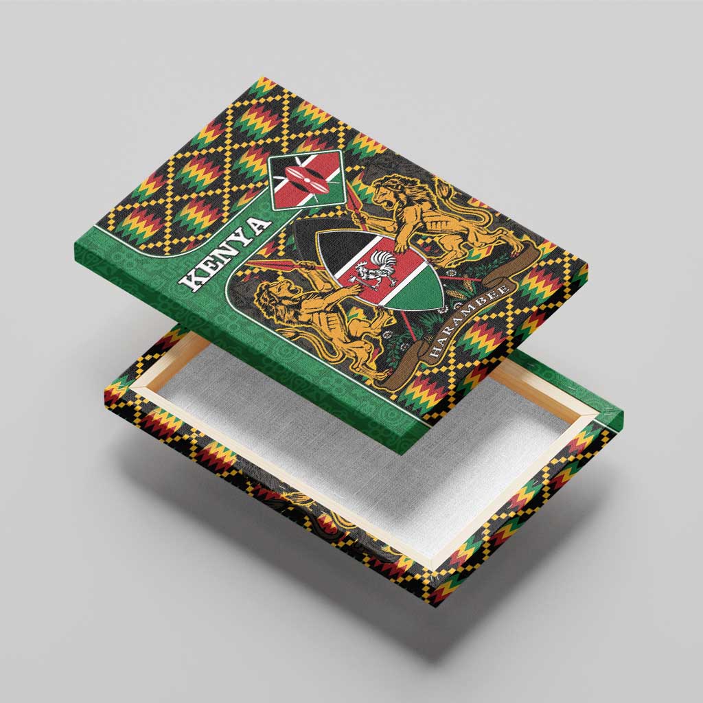Kenya Canvas Wall Art - Kente Pattern, Coat Of Arms Design