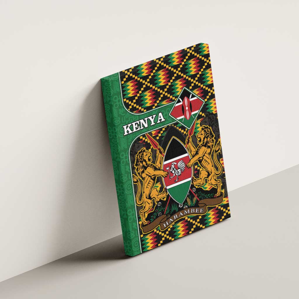 Kenya Canvas Wall Art - Kente Pattern, Coat Of Arms Design