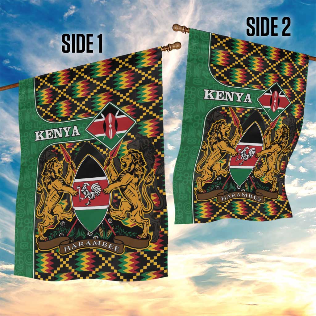 Kenya Garden Flag - Kente Pattern, Coat Of Arms Design