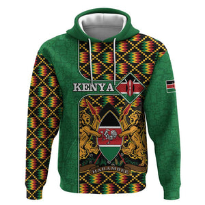 Kenya Hoodie - Kente Pattern, Coat Of Arms Design