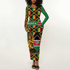 Kenya Long Sleeve Bodycon Dress - Kente Pattern, Coat Of Arms Design LT15