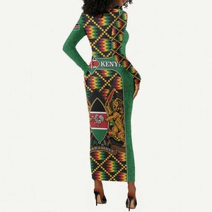 Kenya Long Sleeve Bodycon Dress - Kente Pattern, Coat Of Arms Design LT15