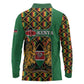 Kenya Long Sleeve Polo Shirt - Kente Pattern, Coat Of Arms Design