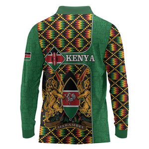 Kenya Long Sleeve Polo Shirt - Kente Pattern, Coat Of Arms Design