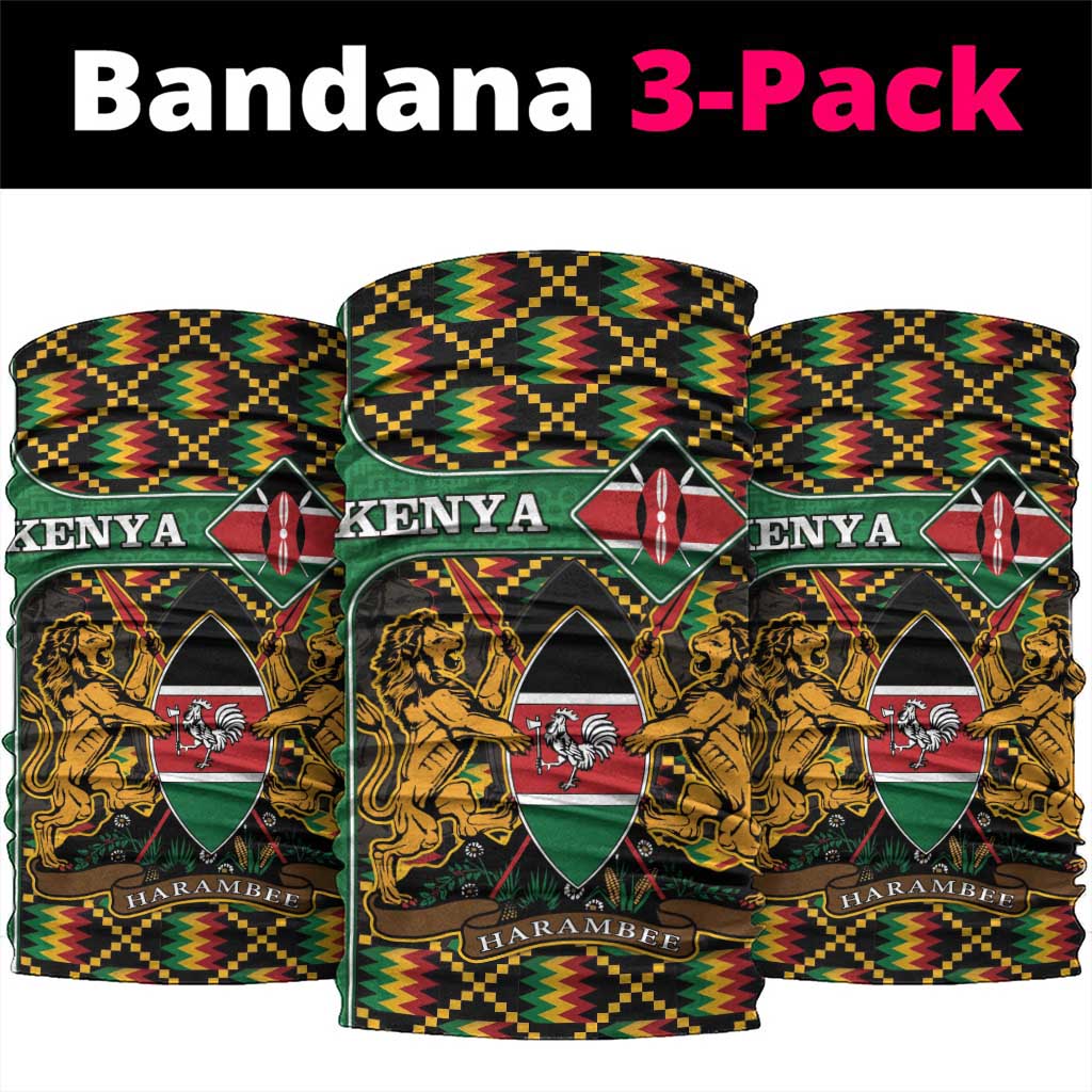 Kenya Neck Gaiter - Kente Pattern, Coat Of Arms Design LT15