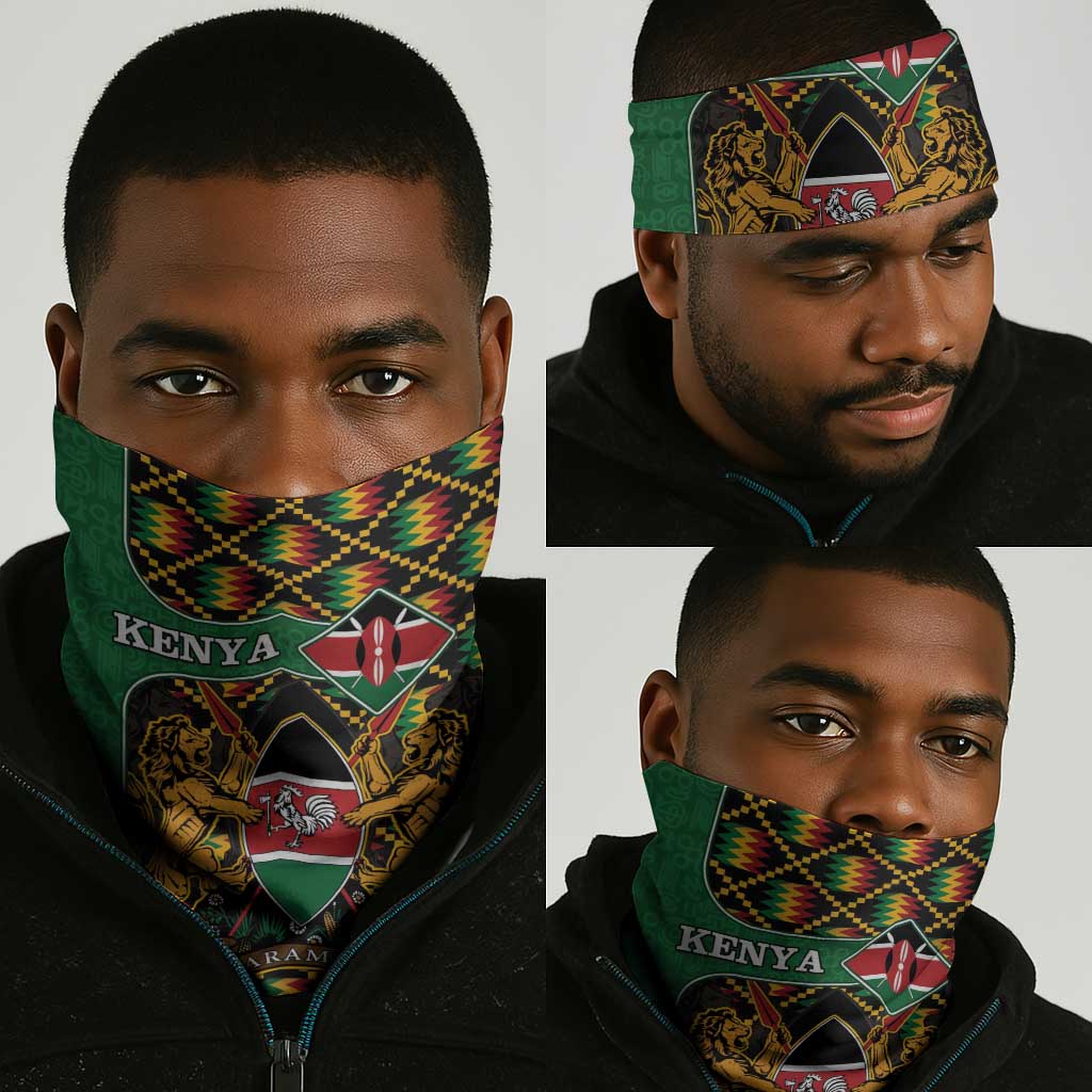 Kenya Neck Gaiter - Kente Pattern, Coat Of Arms Design LT15