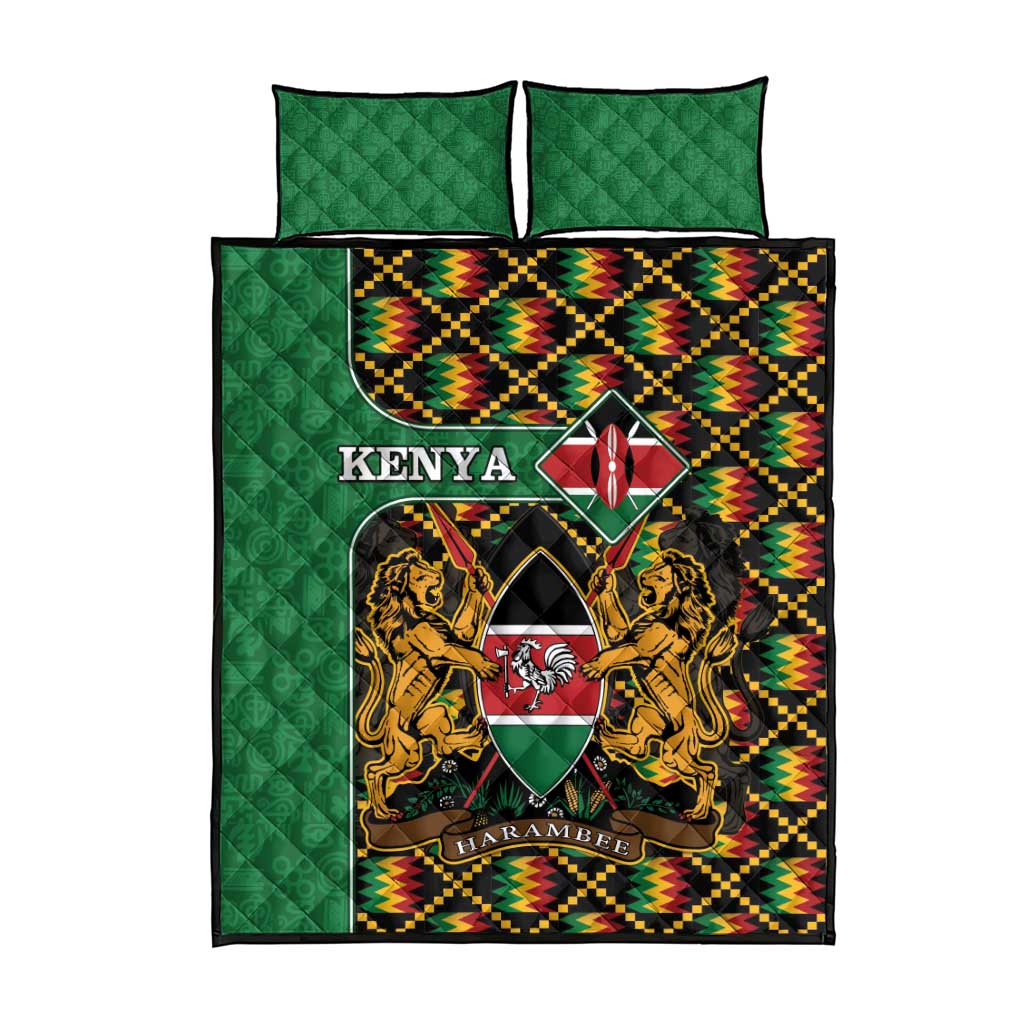 Kenya Quilt Bed Set - Kente Pattern, Coat Of Arms Design