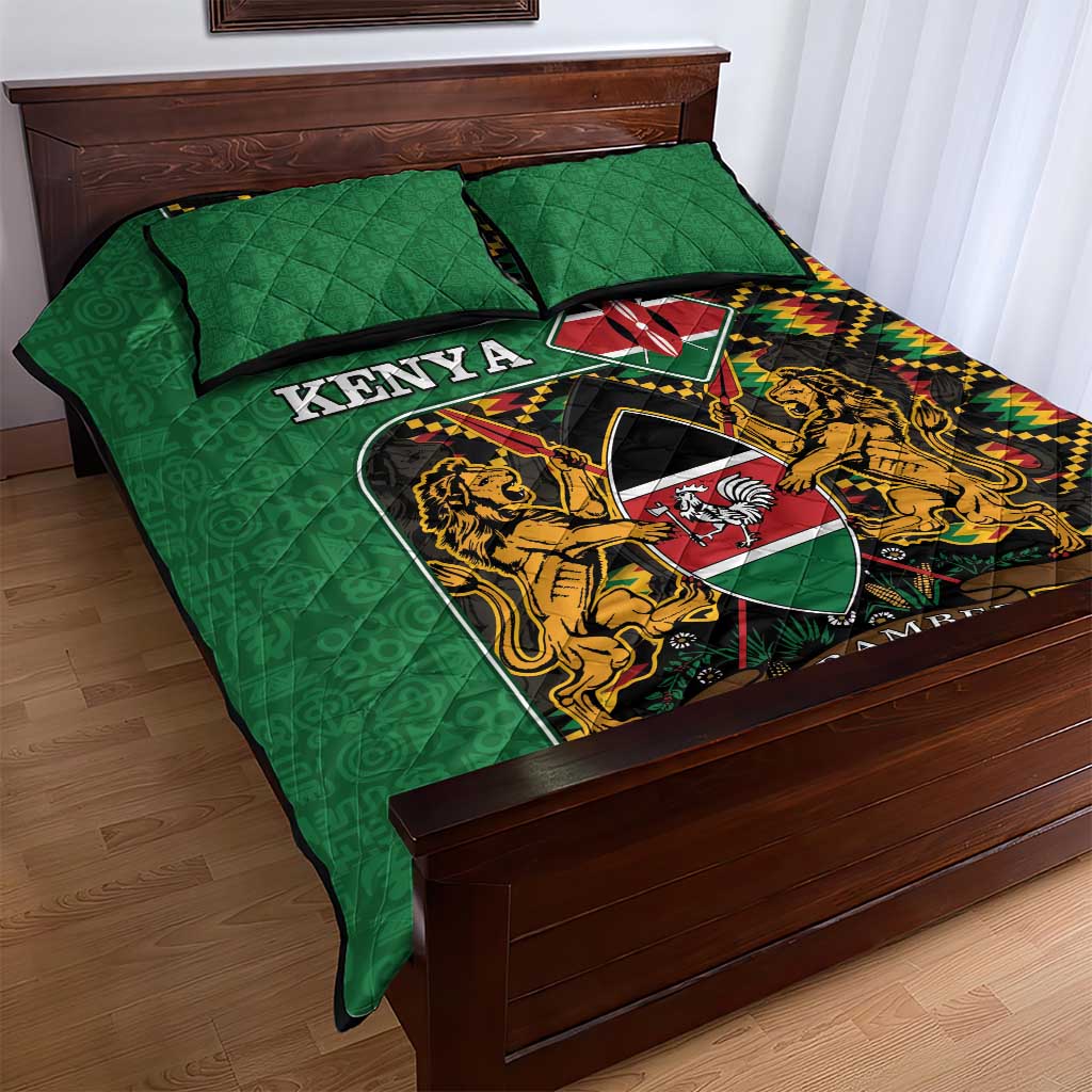 Kenya Quilt Bed Set - Kente Pattern, Coat Of Arms Design