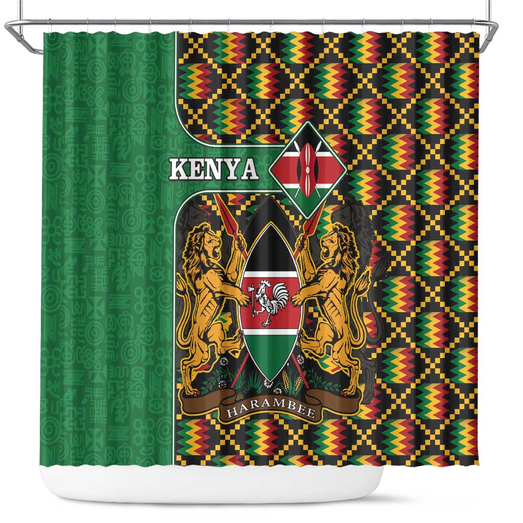 Kenya Shower Curtain - Kente Pattern, Coat Of Arms Design