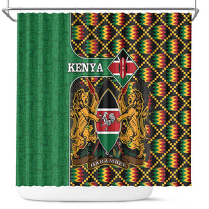 Kenya Shower Curtain - Kente Pattern, Coat Of Arms Design