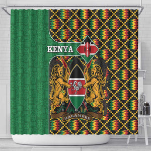 Kenya Shower Curtain - Kente Pattern, Coat Of Arms Design