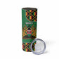 Kenya Skinny Tumbler - Kente Pattern, Coat Of Arms Design