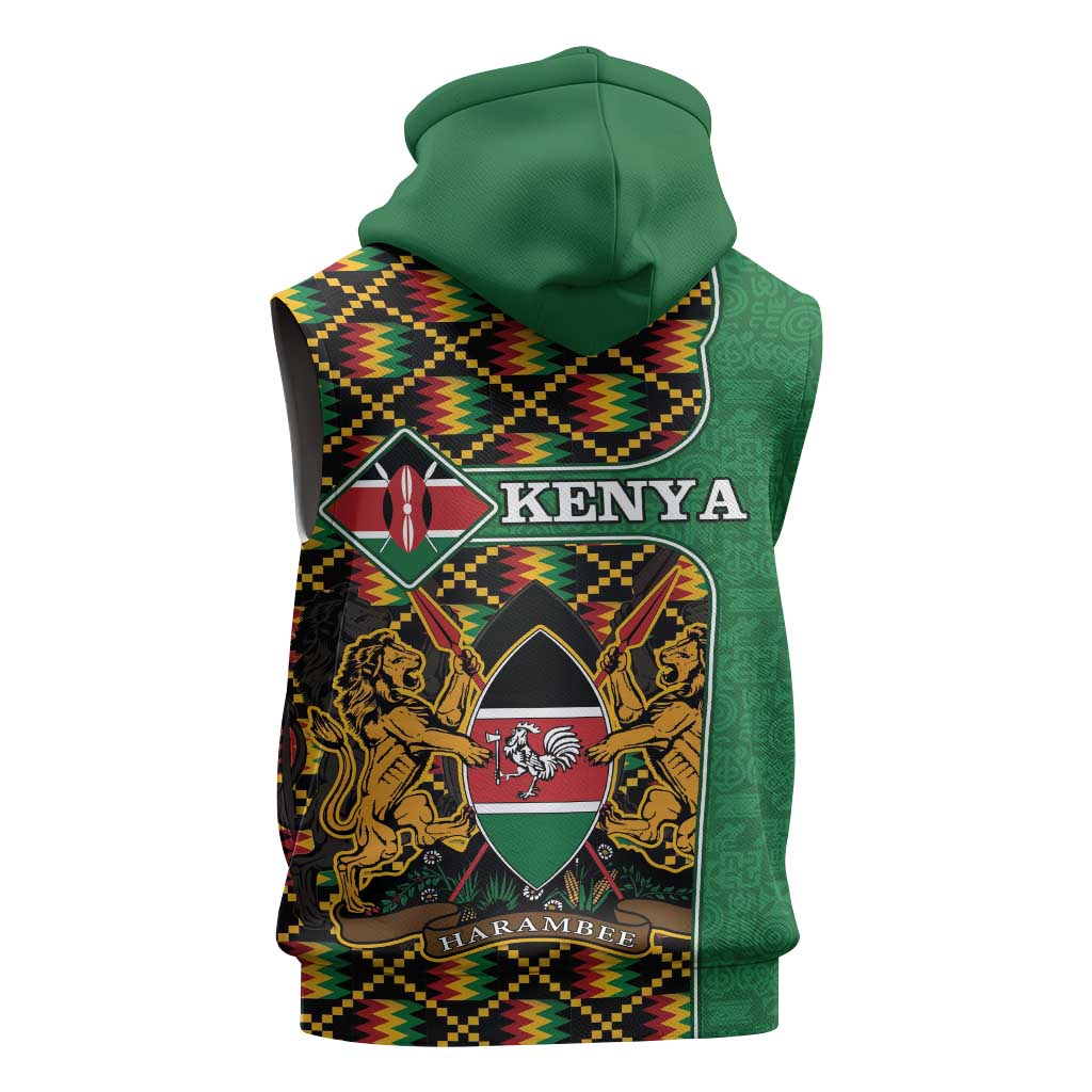 Kenya Sleeveless Hoodie - Kente Pattern, Coat Of Arms Design - African Pride