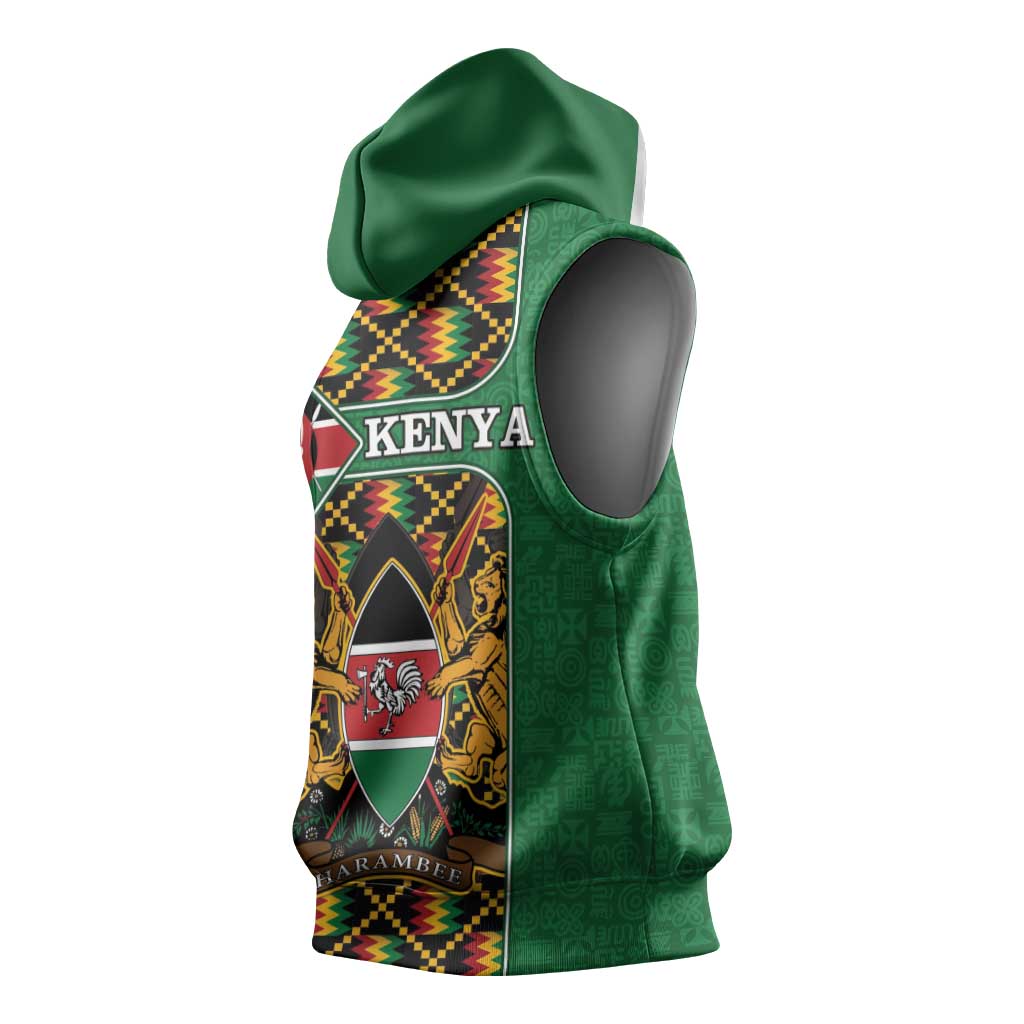 Kenya Sleeveless Hoodie - Kente Pattern, Coat Of Arms Design - African Pride
