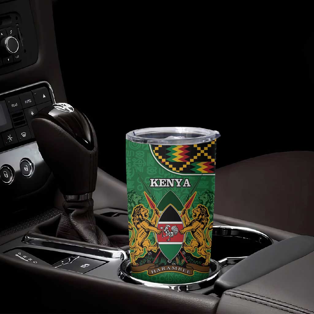 Kenya Tumbler Cup - Kente Pattern, Coat Of Arms Design