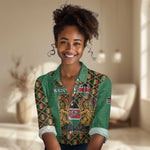 Kenya Women Casual Shirt - Kente Pattern, Coat Of Arms Design LT15