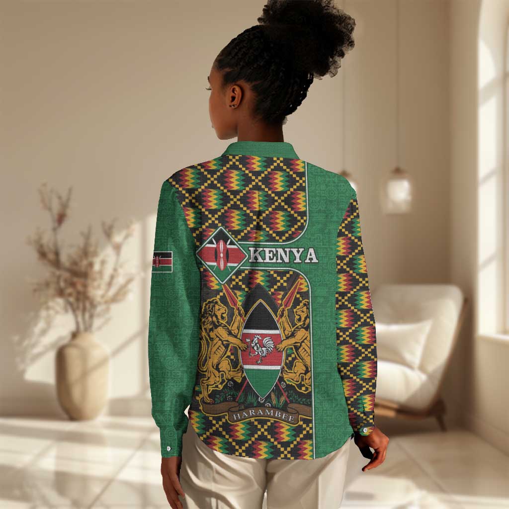 Kenya Women Casual Shirt - Kente Pattern, Coat Of Arms Design LT15