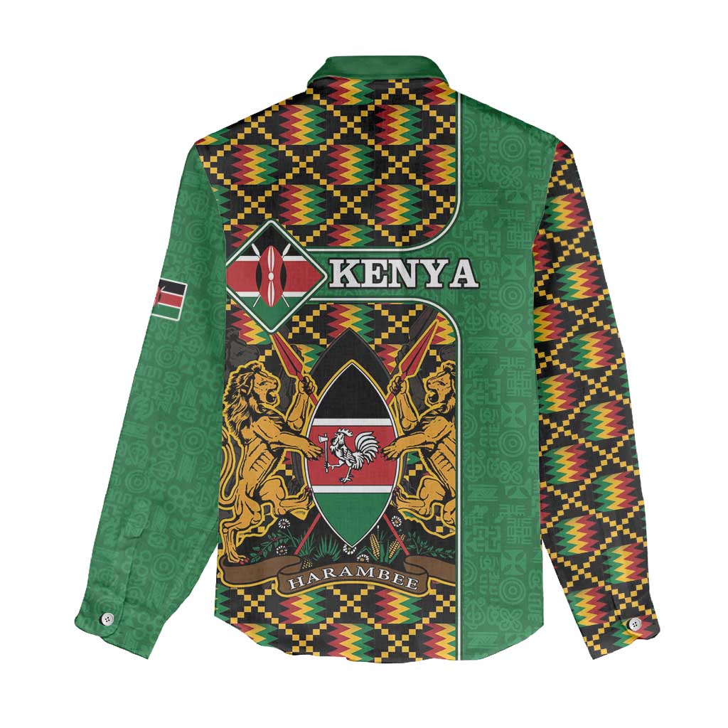 Kenya Women Casual Shirt - Kente Pattern, Coat Of Arms Design LT15