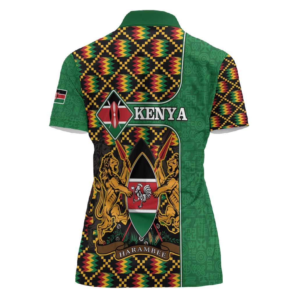 Kenya Women Polo Shirt - Kente Pattern, Coat Of Arms Design