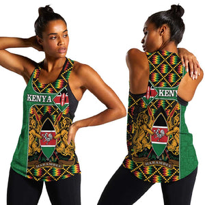 Kenya Women Racerback Tank - Kente Pattern, Coat Of Arms Design