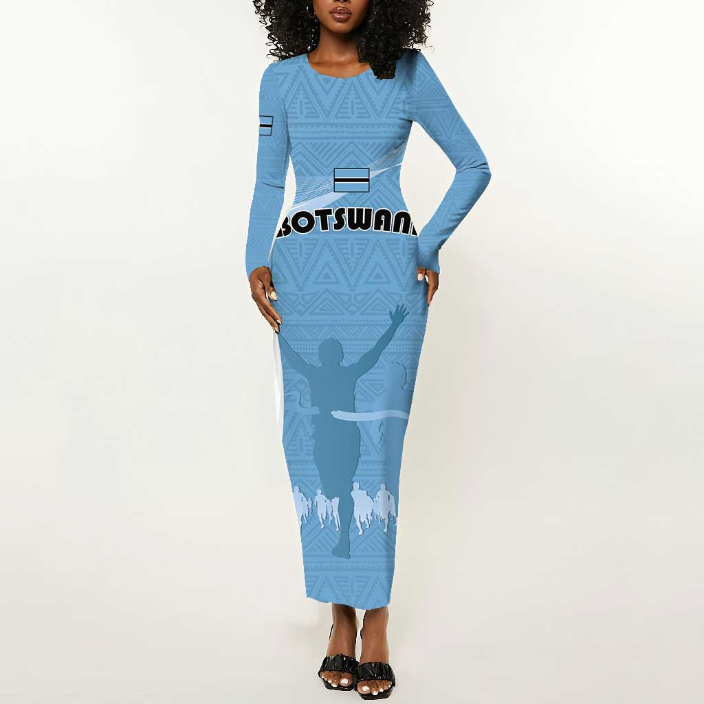 Personalized Botswana Athletics Long Sleeve Bodycon Dress Go Champions - African Pride