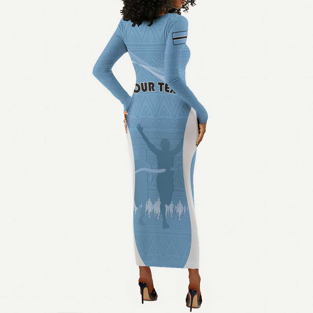 Personalized Botswana Athletics Long Sleeve Bodycon Dress Go Champions - African Pride