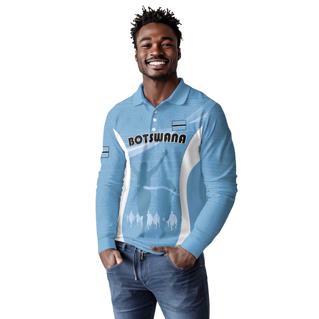 Personalized Botswana Athletics Long Sleeve Polo Shirt Go Champions - African Pride